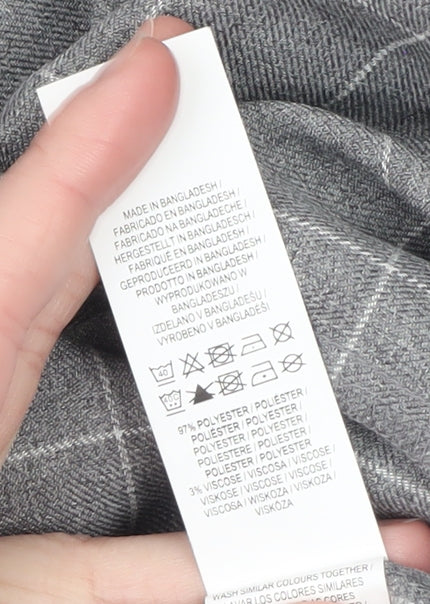 Primark Women's Grey Check Blazer Size 10 Regular Fit Mid-Length