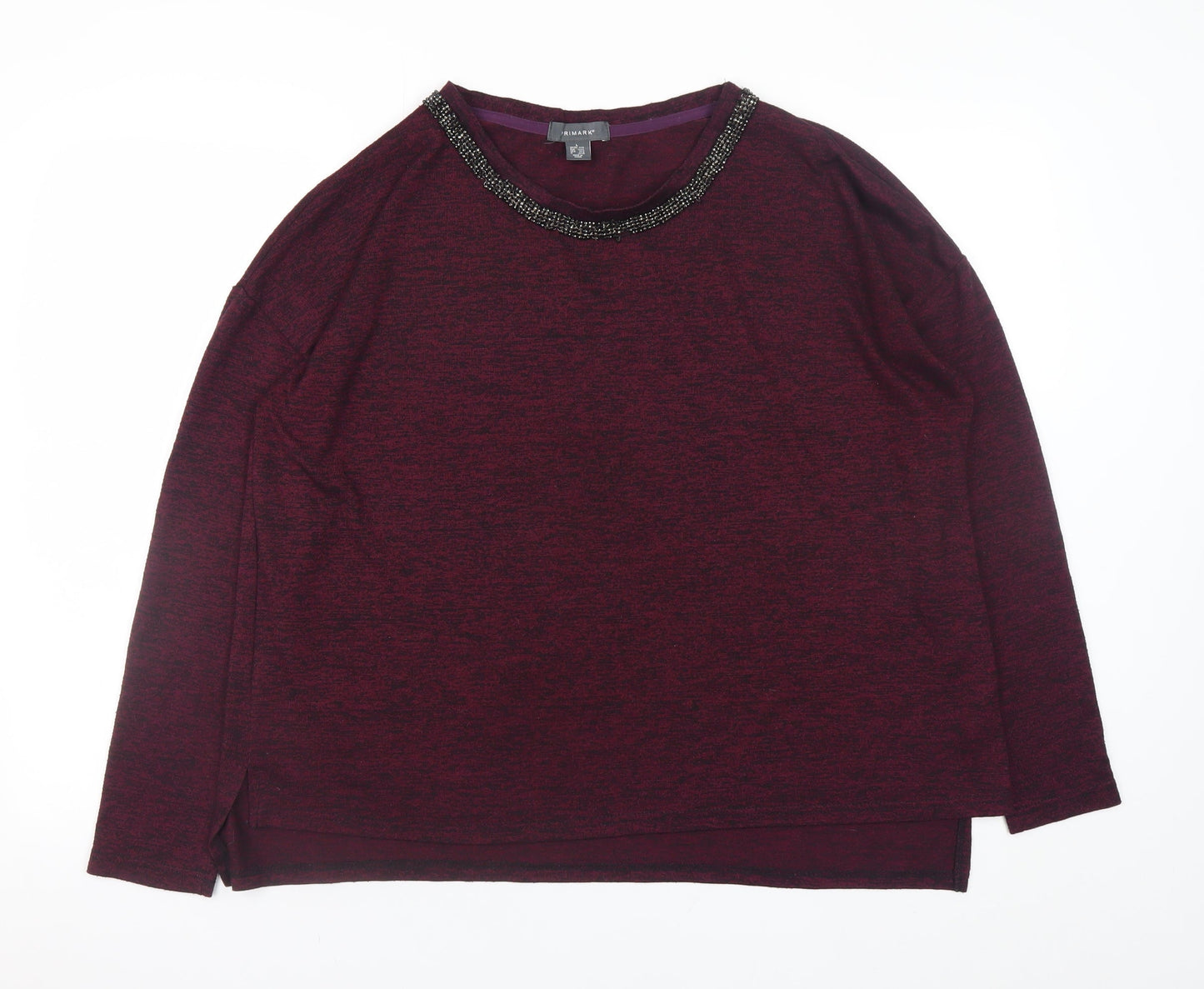 Primark Women's Purple Beaded Neck Long Sleeve Knit Blouse Size L