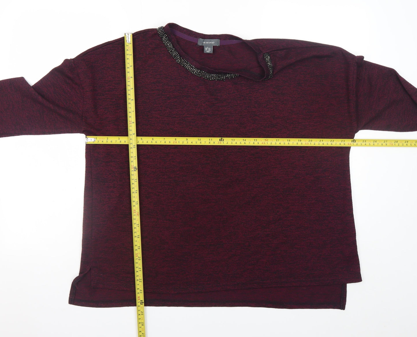 Primark Women's Purple Beaded Neck Long Sleeve Knit Blouse Size L