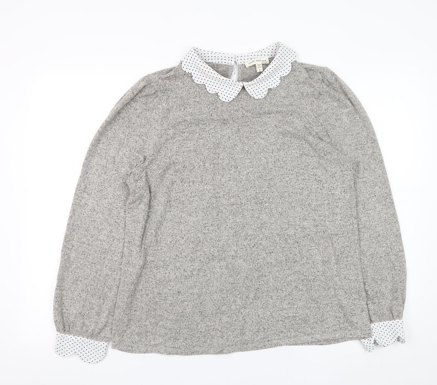 Faith and Joy Women’s Grey Collared Long Sleeve Blouse Size L