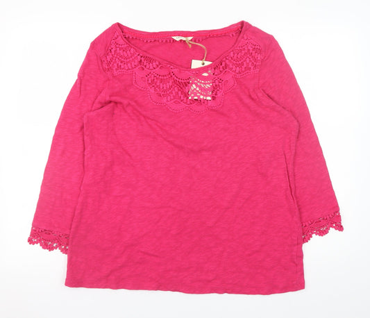 Marks and Spencer Womens Pink Cotton Crochet Trim Tunic Blouse UK 16