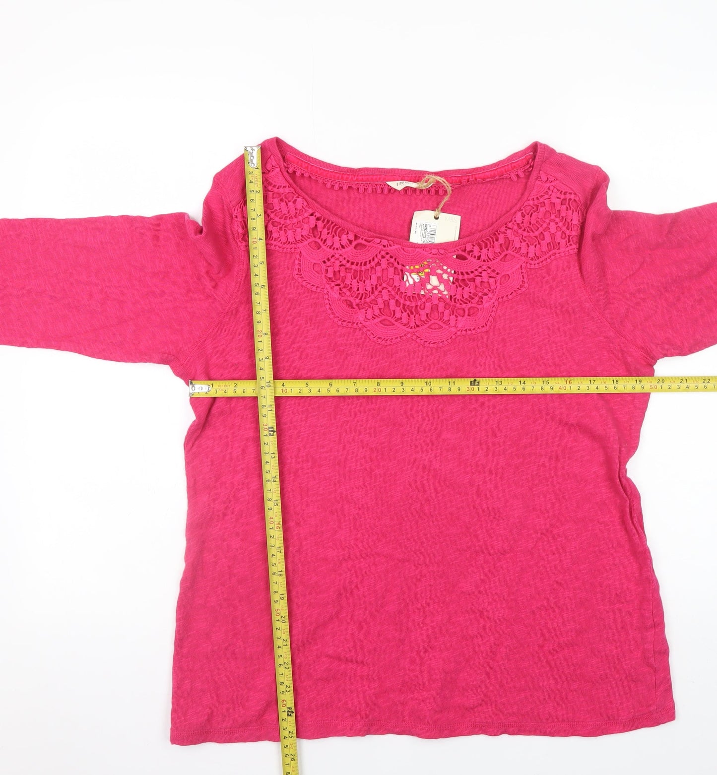 Marks and Spencer Womens Pink Cotton Crochet Trim Tunic Blouse UK 16