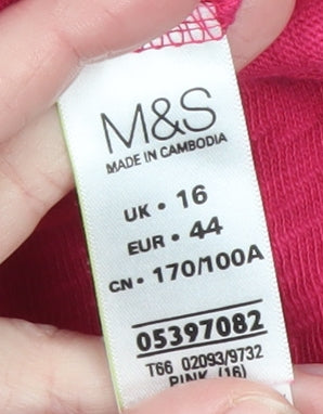 Marks and Spencer Womens Pink Cotton Crochet Trim Tunic Blouse UK 16