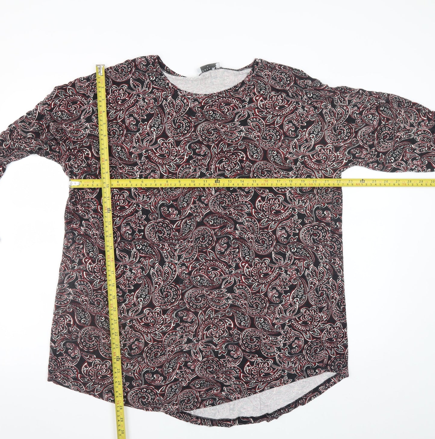Papaya Women’s Black Red Paisley Long Sleeve Tunic Top Size L