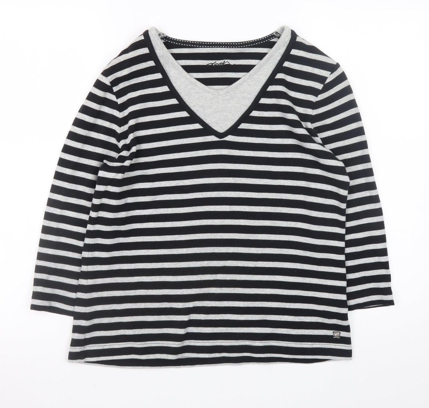 Dash Womens Black Striped 3/4 Sleeve V-Neck Cotton T-Shirt Size 14
