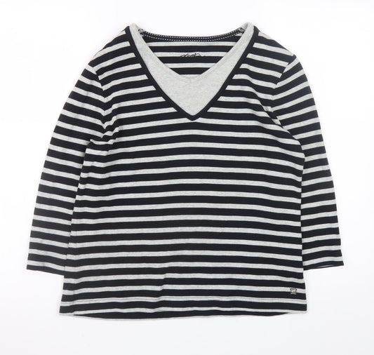 Dash Womens Black Striped 3/4 Sleeve V-Neck Cotton T-Shirt Size 14