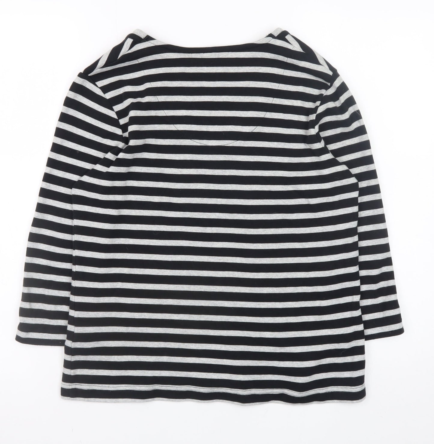 Dash Womens Black Striped 3/4 Sleeve V-Neck Cotton T-Shirt Size 14