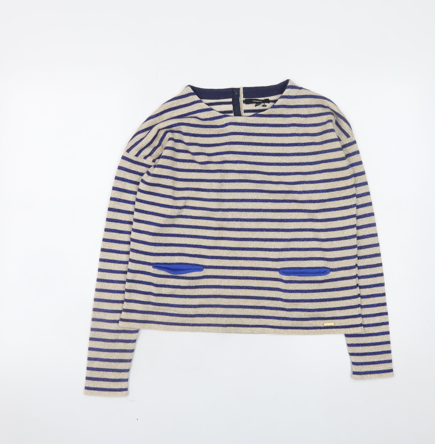 Marks and Spencer Girls Beige Blue Striped Long Sleeve T-Shirt 11-12 Years