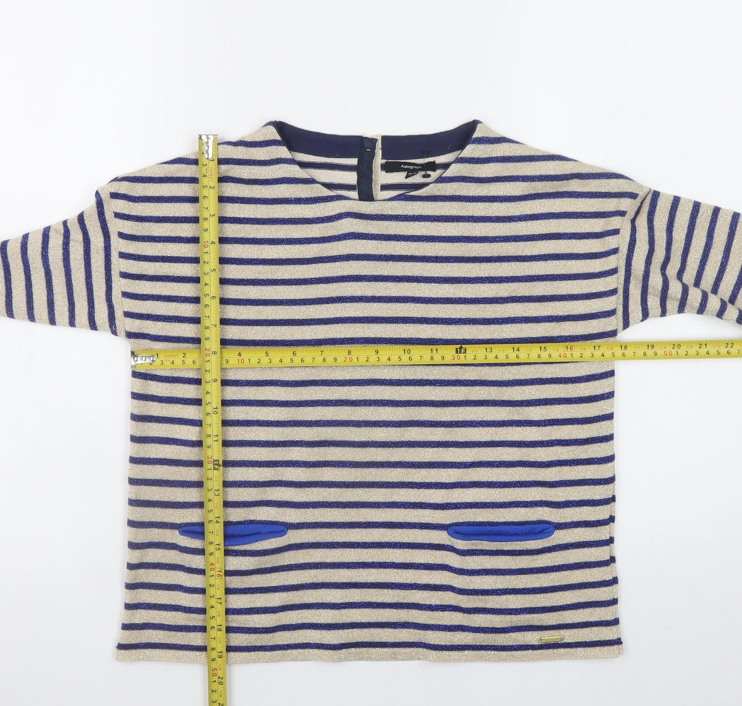 Marks and Spencer Girls Beige Blue Striped Long Sleeve T-Shirt 11-12 Years
