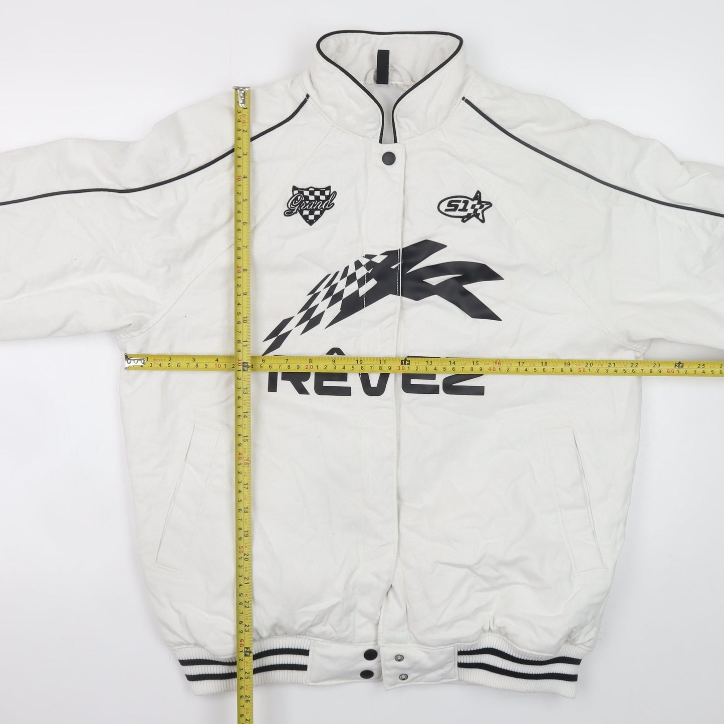 H&M Men’s White Racing Bomber Jacket XS Cotton Full Zip Retro Style