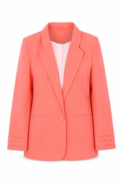 Front view of Atmosphere Women Coral Orange Blazer Jacket, size 10, Single-Breasted