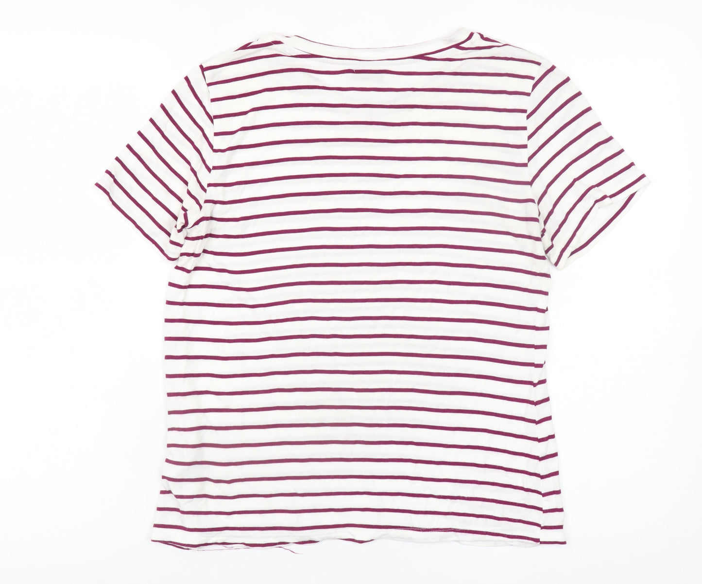 Warehouse Womens White Striped Short Sleeve Viscose T-Shirt UK 10