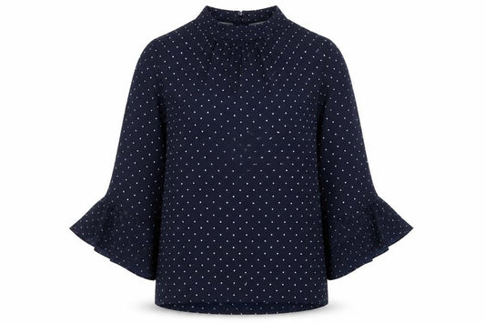 H&M Womens Blue Polka Dot High Neck Tunic Blouse Size 8