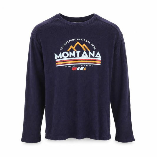 REDTAG Men Blue Montana Graphic Waffle-Knit Pullover Jumper M
