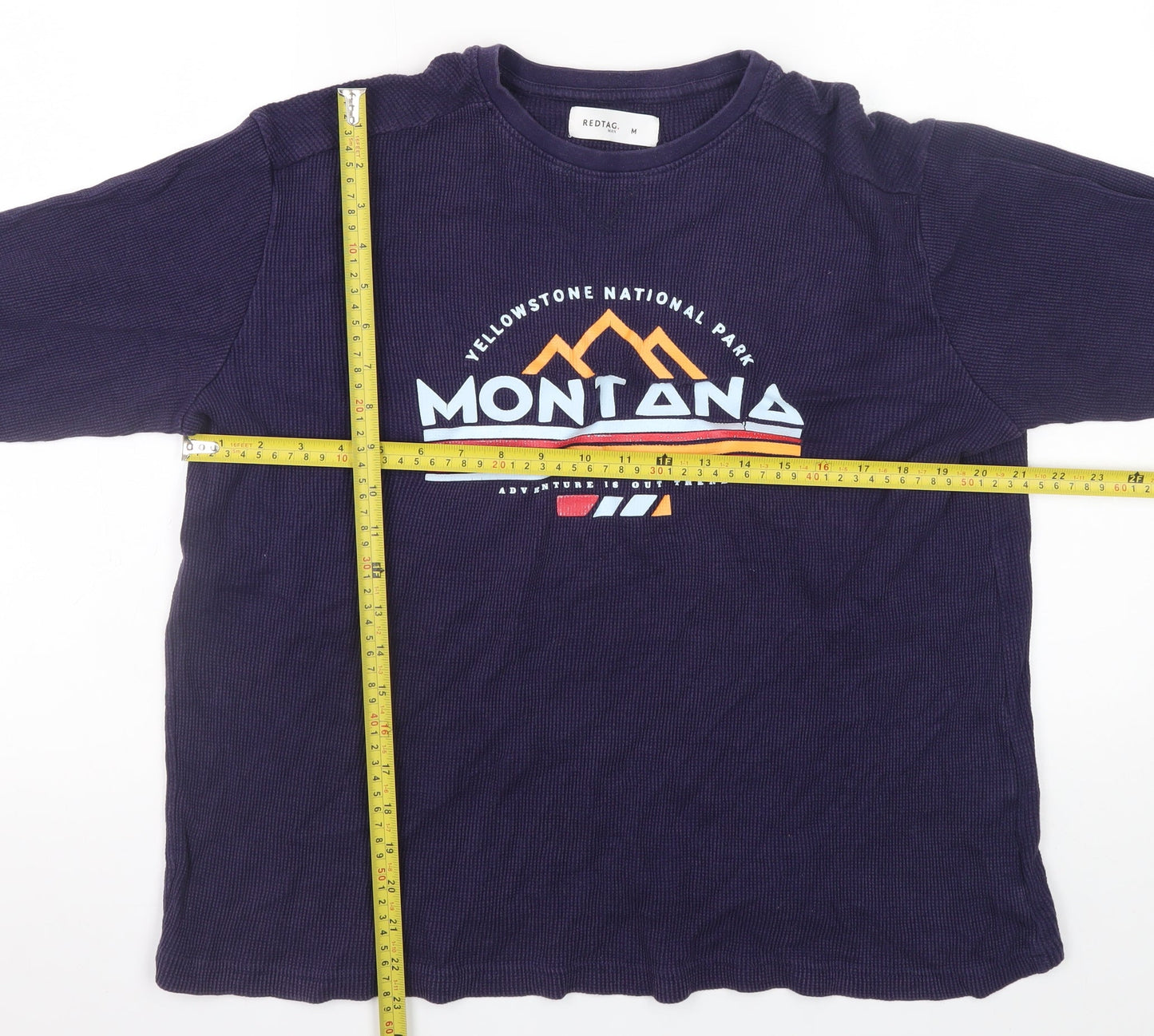 REDTAG Men Blue Montana Graphic Waffle-Knit Pullover Jumper M