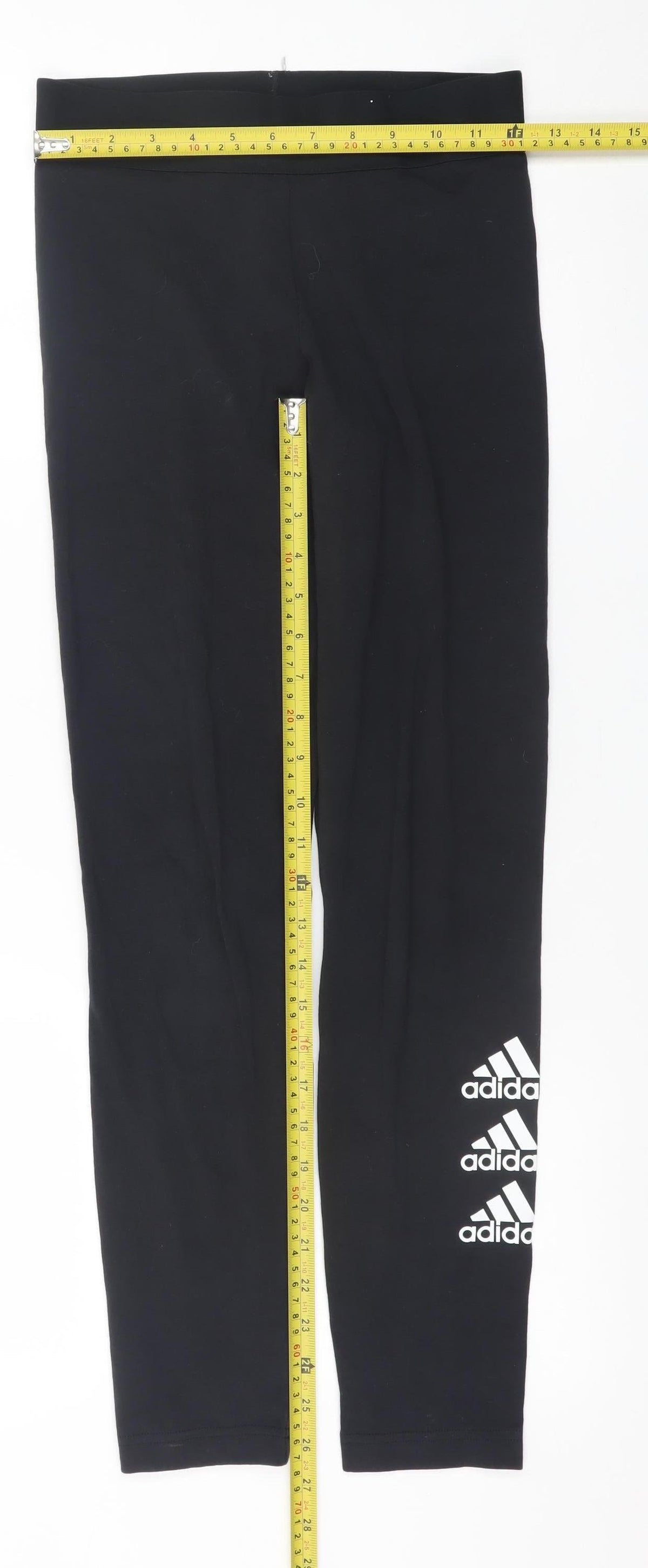 Adidas Girls Black 13-14 Years Ankle Leggings Stretch Cotton Blend