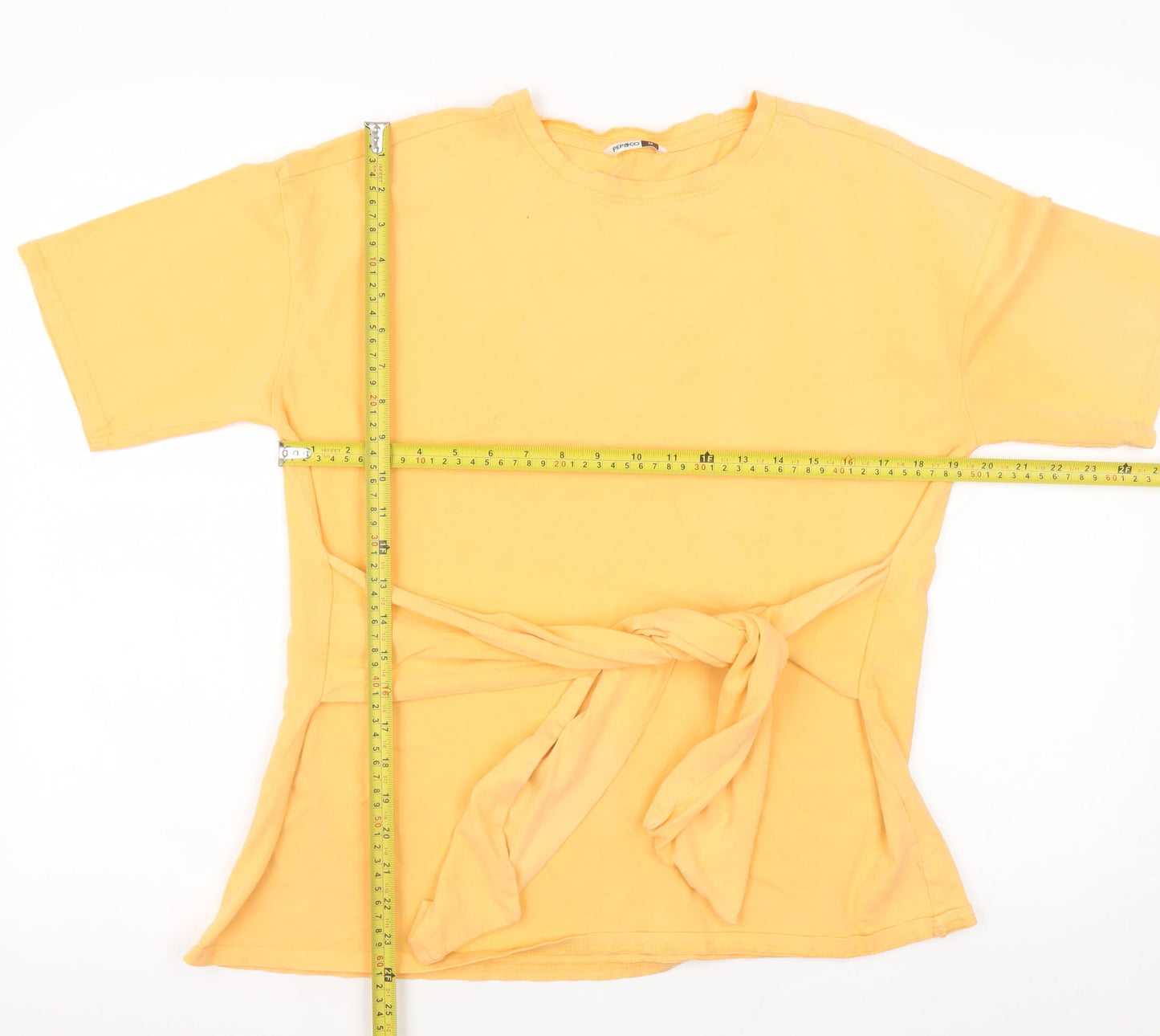 PEP&CO Womens Yellow Belted Cotton Short Sleeve T-Shirt Size M 12-14