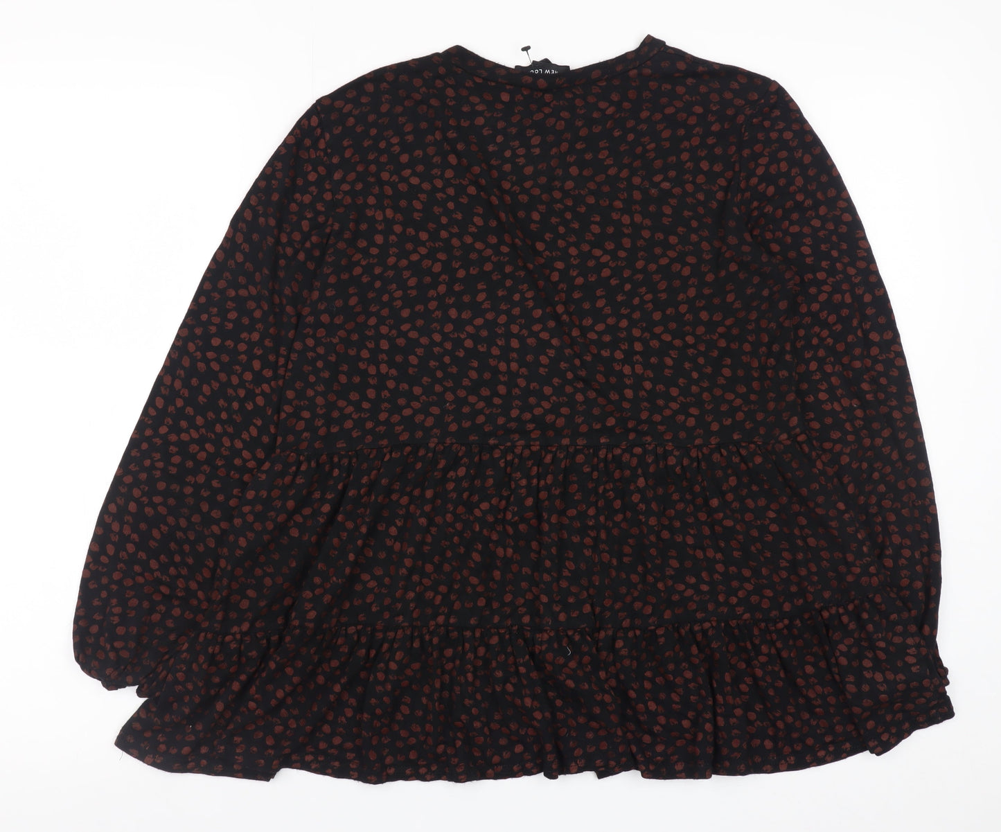 New Look Women’s Black Animal Print Tunic Blouse Size 10 Long Sleeve