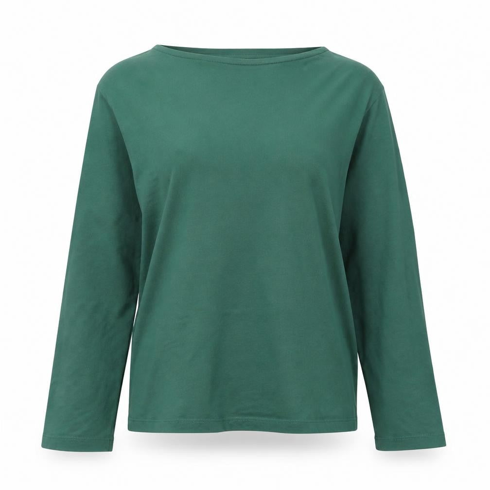 Mango Women's Green Long Sleeve Basic Cotton T-Shirt Size L