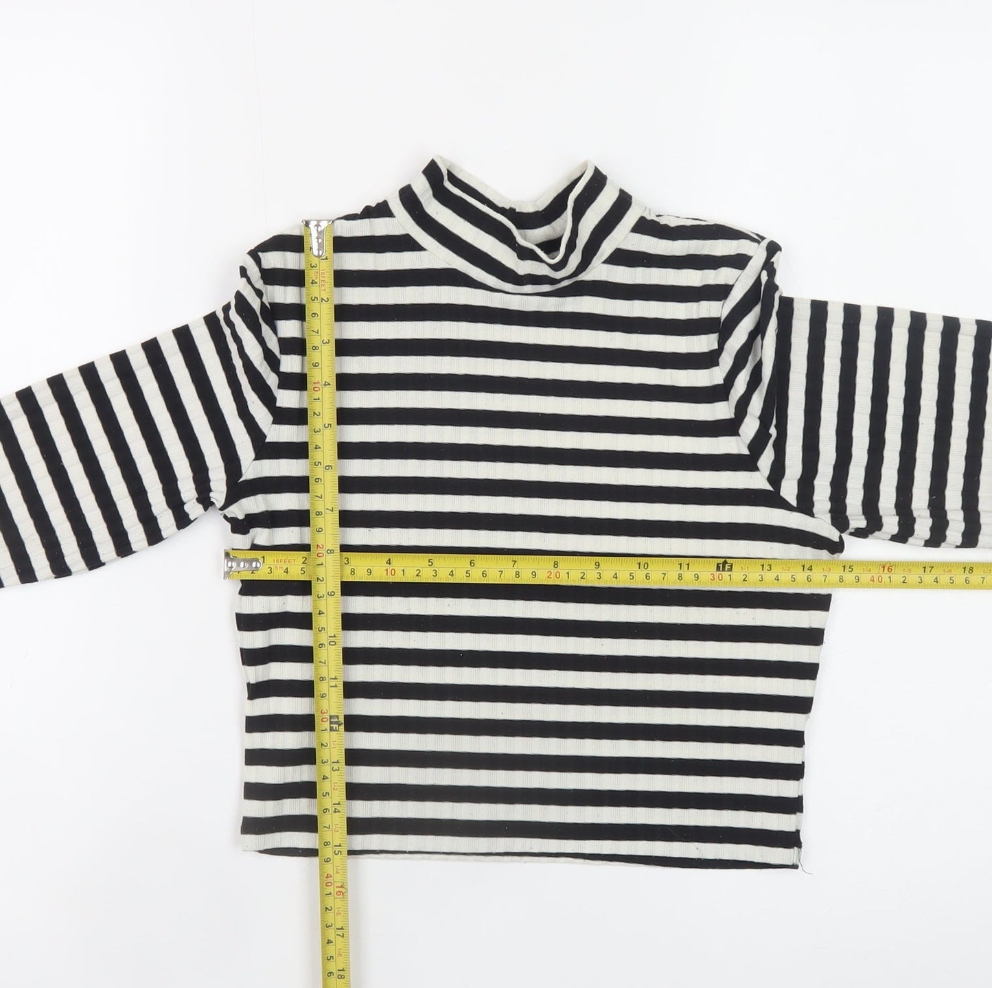 H&M Womens Black White Striped Cropped Long Sleeve Mock Neck Top Size S