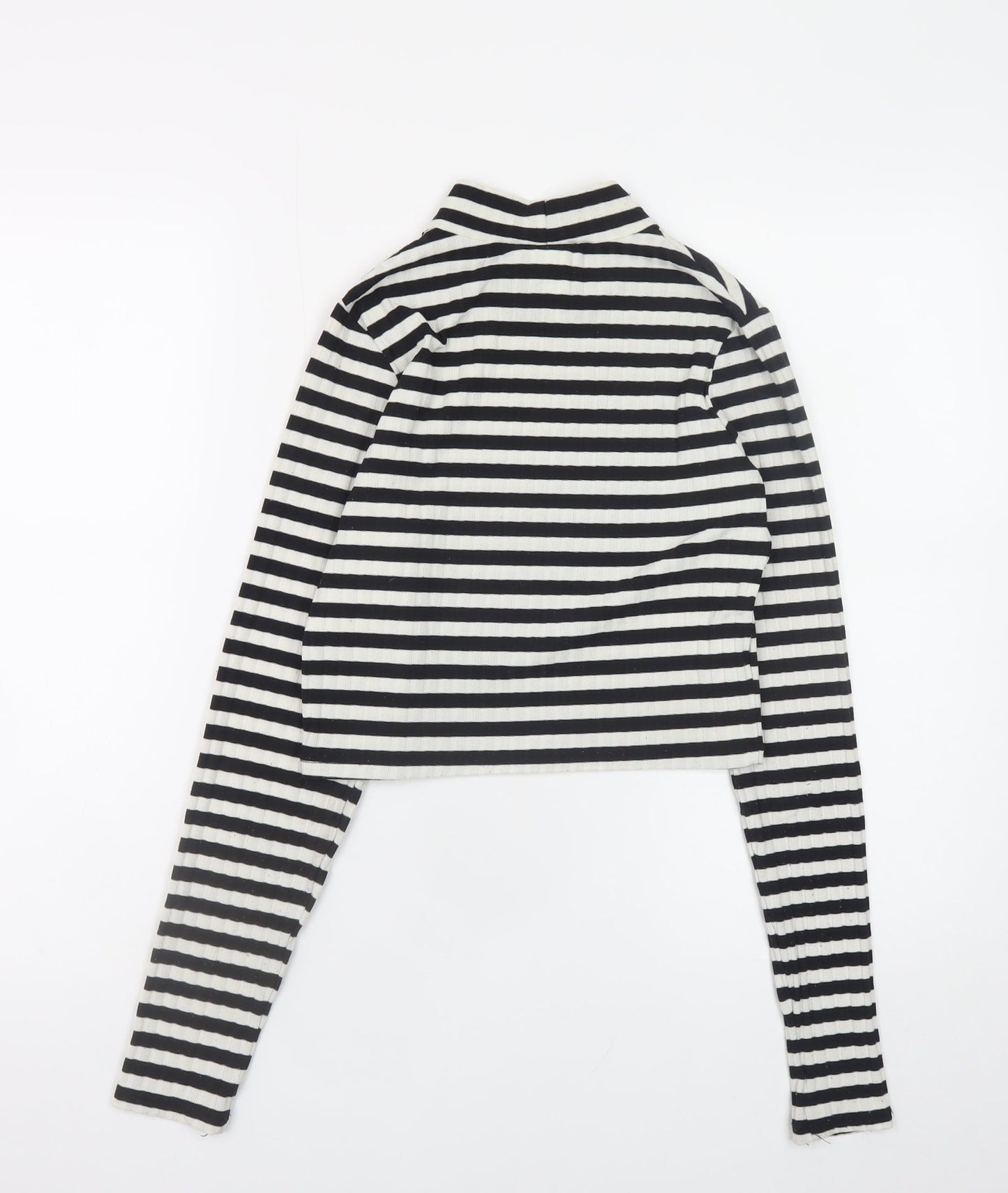 H&M Womens Black White Striped Cropped Long Sleeve Mock Neck Top Size S