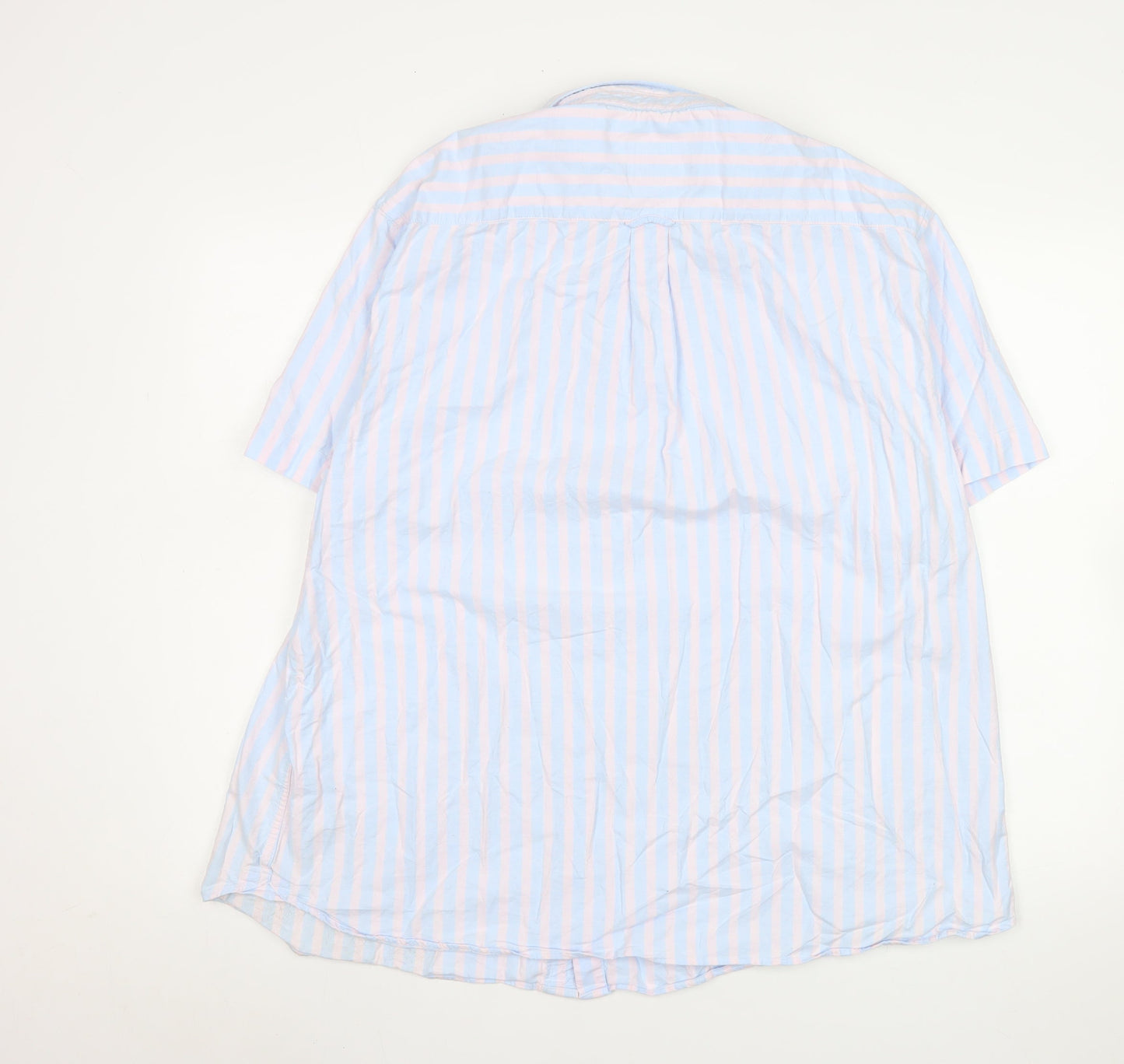 Marks and Spencer Men's Blue Pink Striped Short Sleeve Button-Up Shirt 3XL