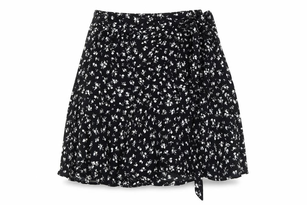 Zara Women Black Floral Wrap Short Skirt Size S Viscose