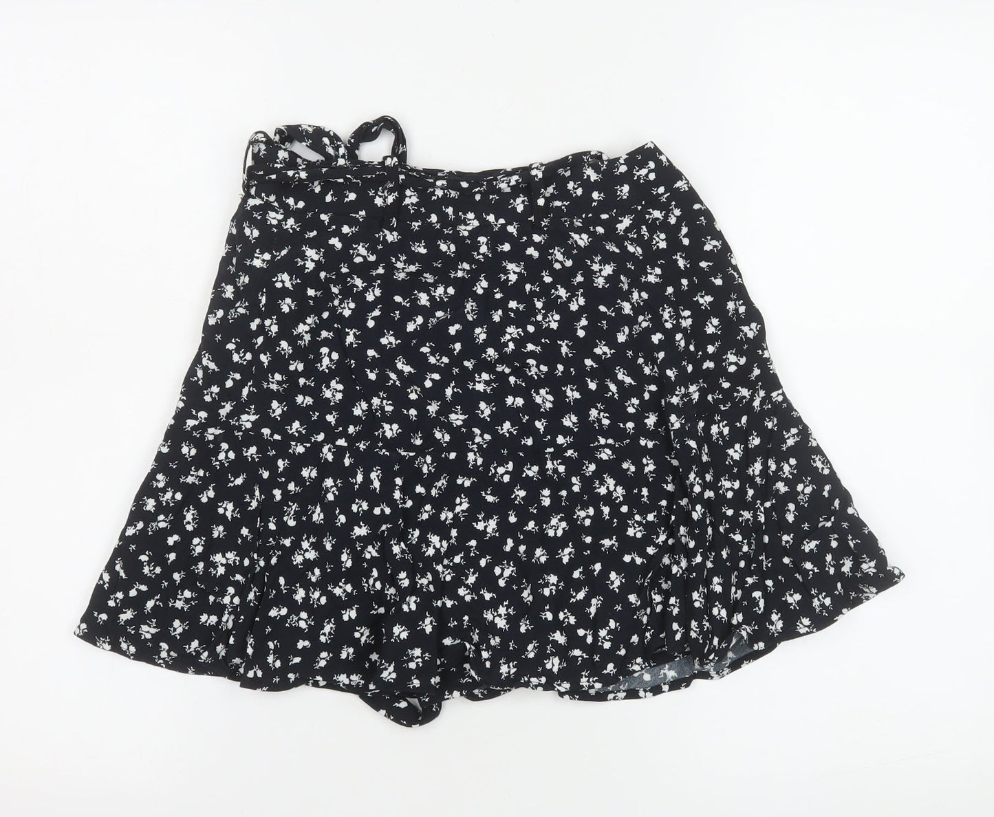 Zara Women Black Floral Wrap Short Skirt Size S Viscose