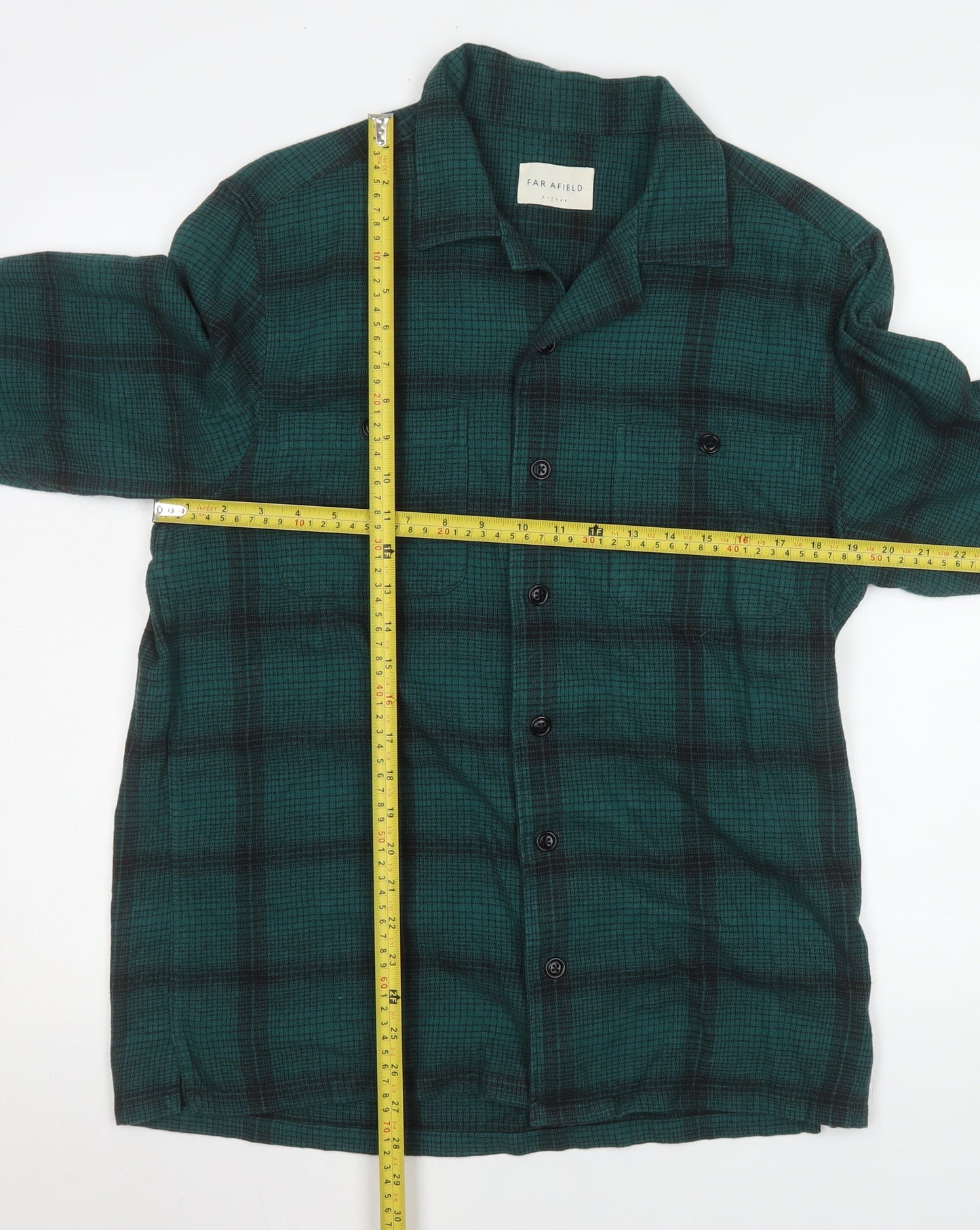 Far Afield Men's Green Check Cotton Long Sleeve Button-Up Shirt Size M