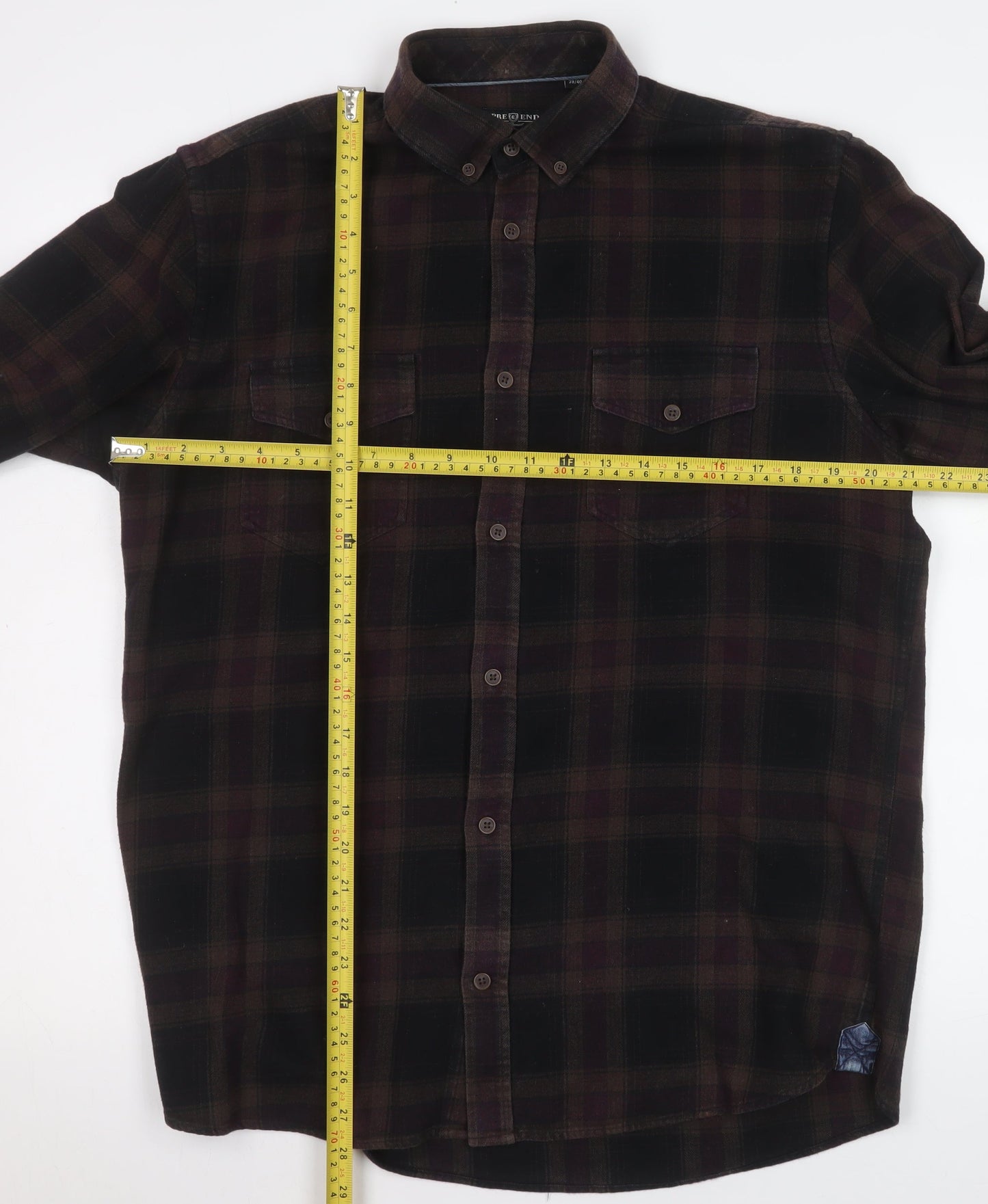 Pre End Men's Brown Check Flannel Button-Up Shirt Size 39 Regular