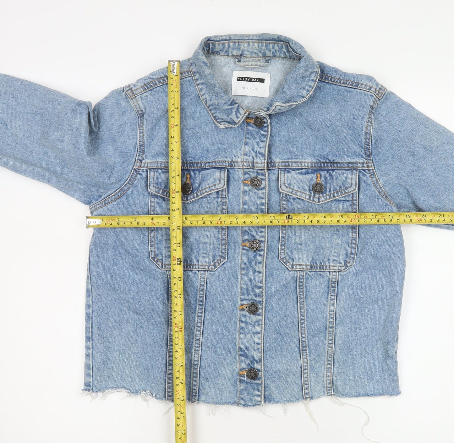 Noisy May Women's Blue Denim Cropped Jacket Size M Classic Style