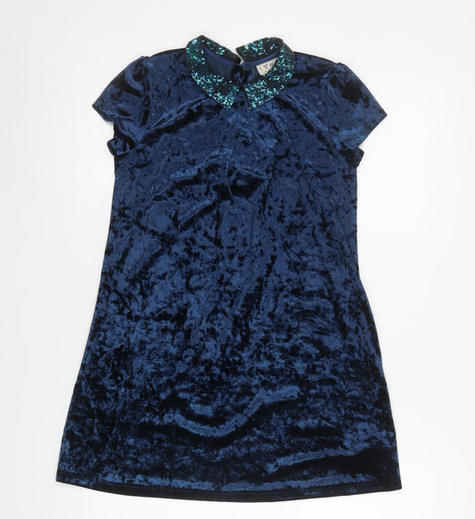 Next Girls Blue Velvet Sequin Collar Shift Party Dress 9 Years