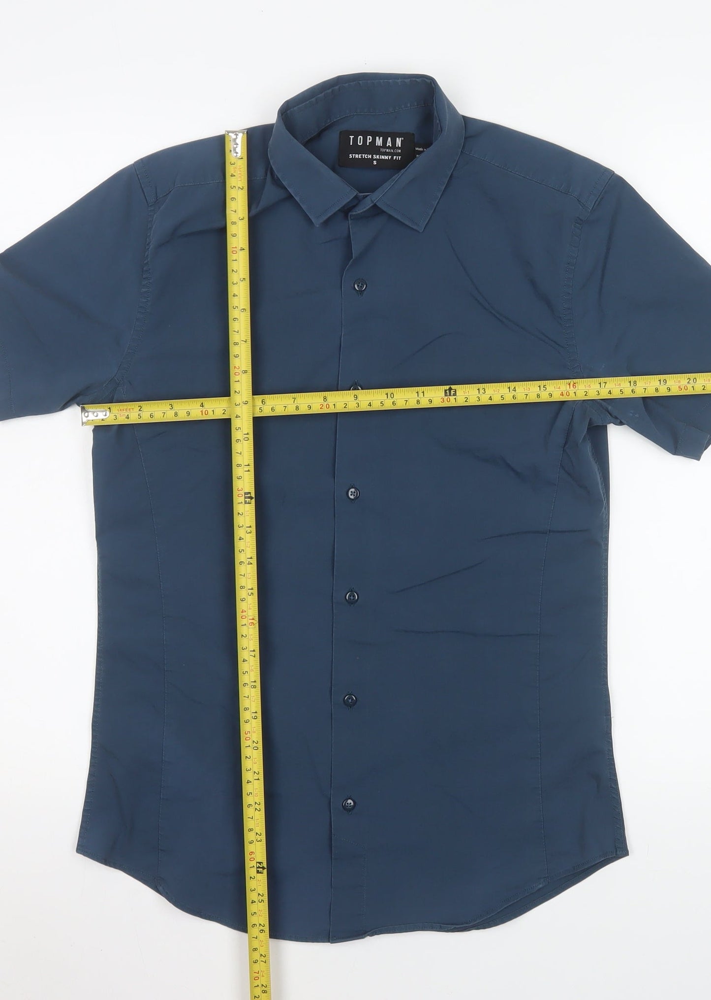Topman Men's Blue Slim Fit Short Sleeve Button-Up Shirt Size S