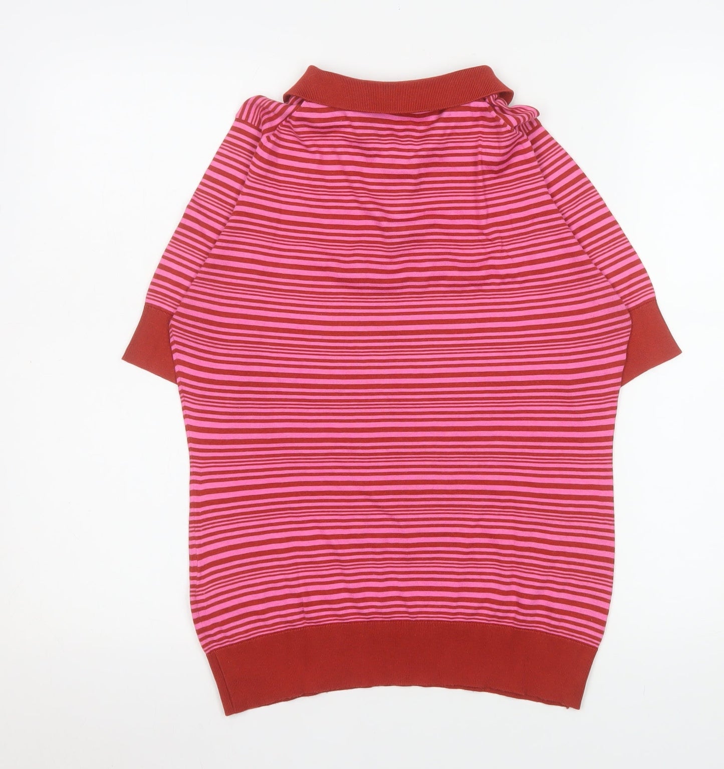 John Smedley Women's Red Striped Sea Island Cotton Polo Top L