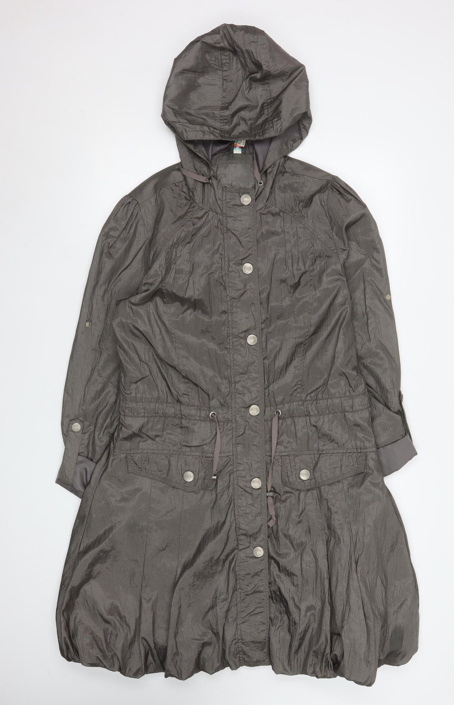 Denim Co Women Grey Nylon Long Hooded Parka Coat Size 12