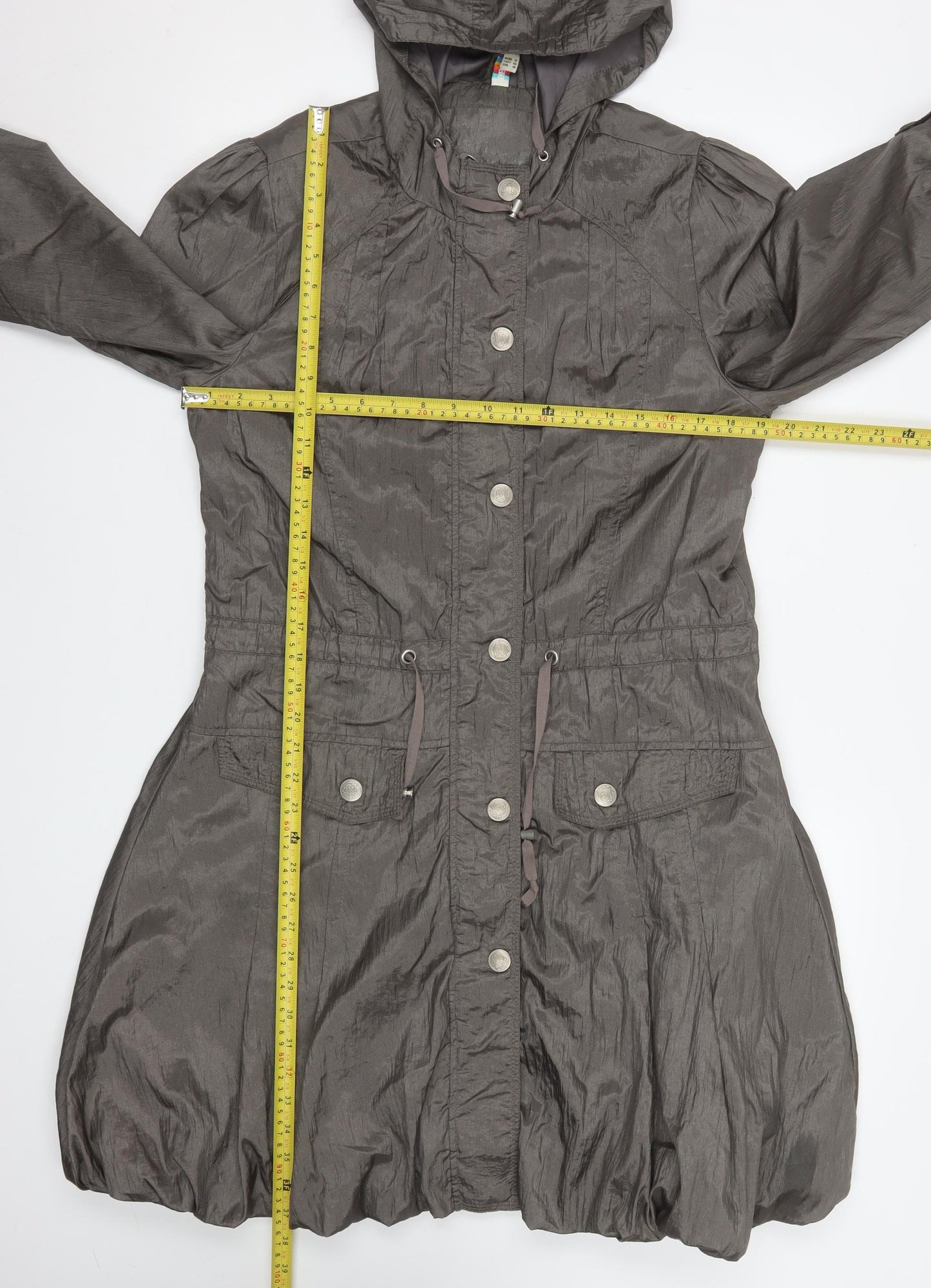 Denim Co Women Grey Nylon Long Hooded Parka Coat Size 12
