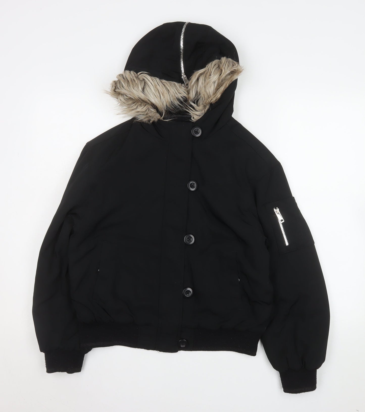 Marks and Spencer Girls Black Faux Fur Hooded Puffer Jacket 12-13 Years