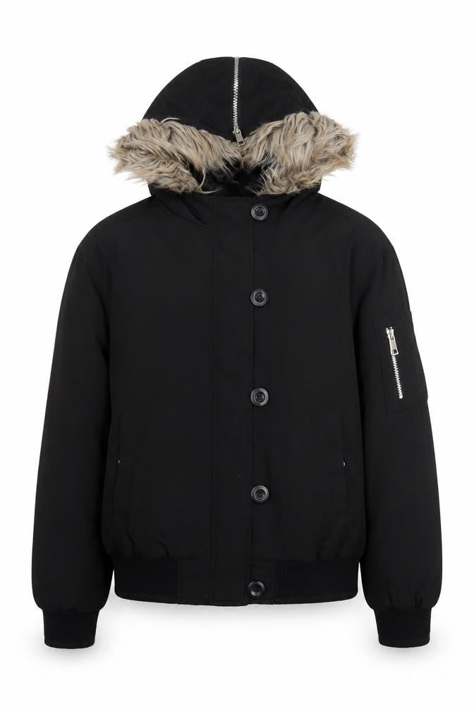 Marks & Spencer Girls Black Faux Fur Hooded Puffer Jacket 12-13 Years