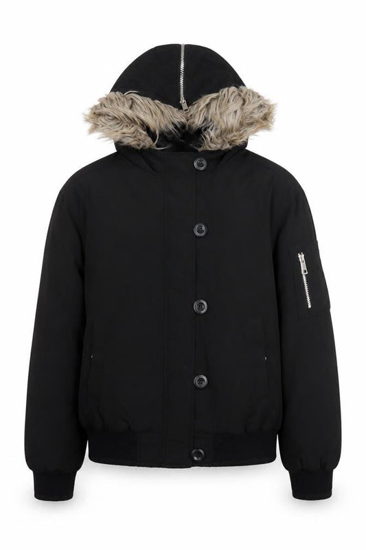 Marks & Spencer Girls Black Faux Fur Hooded Puffer Jacket 12-13 Years