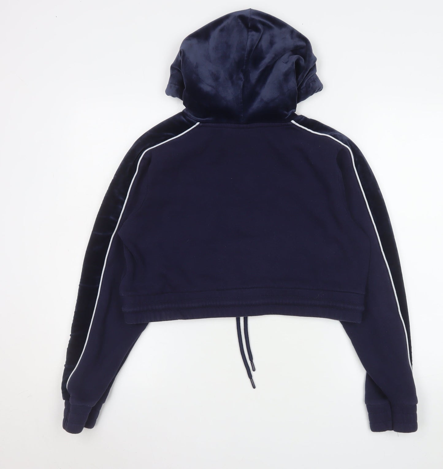 Fila Womens Navy Blue Cropped Hoodie Size 12 M Logo Drawstring Pullover