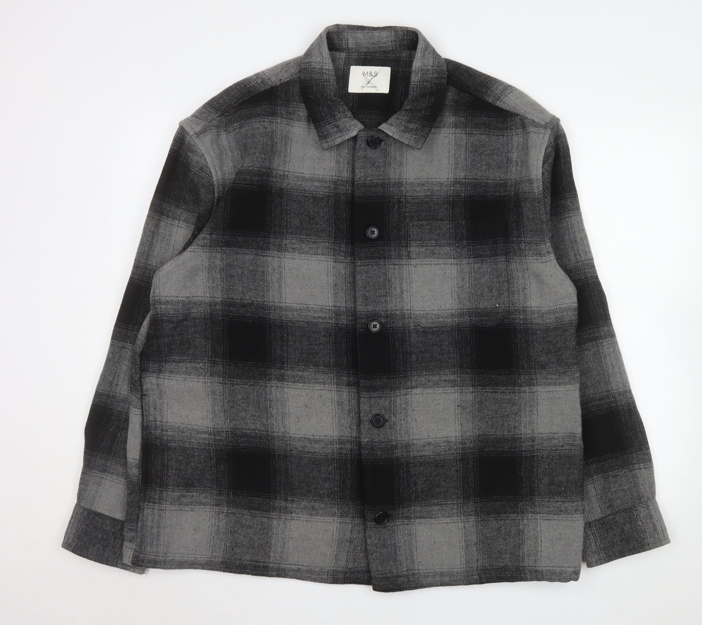 Marks and Spencer Men's Grey Check Flannel Jacket L Regular Fit