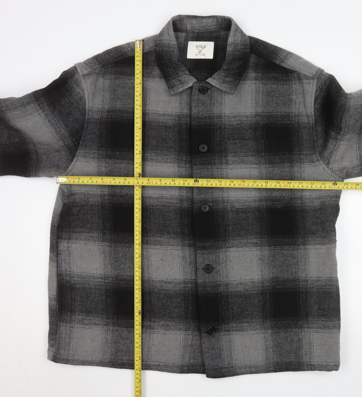 Marks and Spencer Men's Grey Check Flannel Jacket L Regular Fit