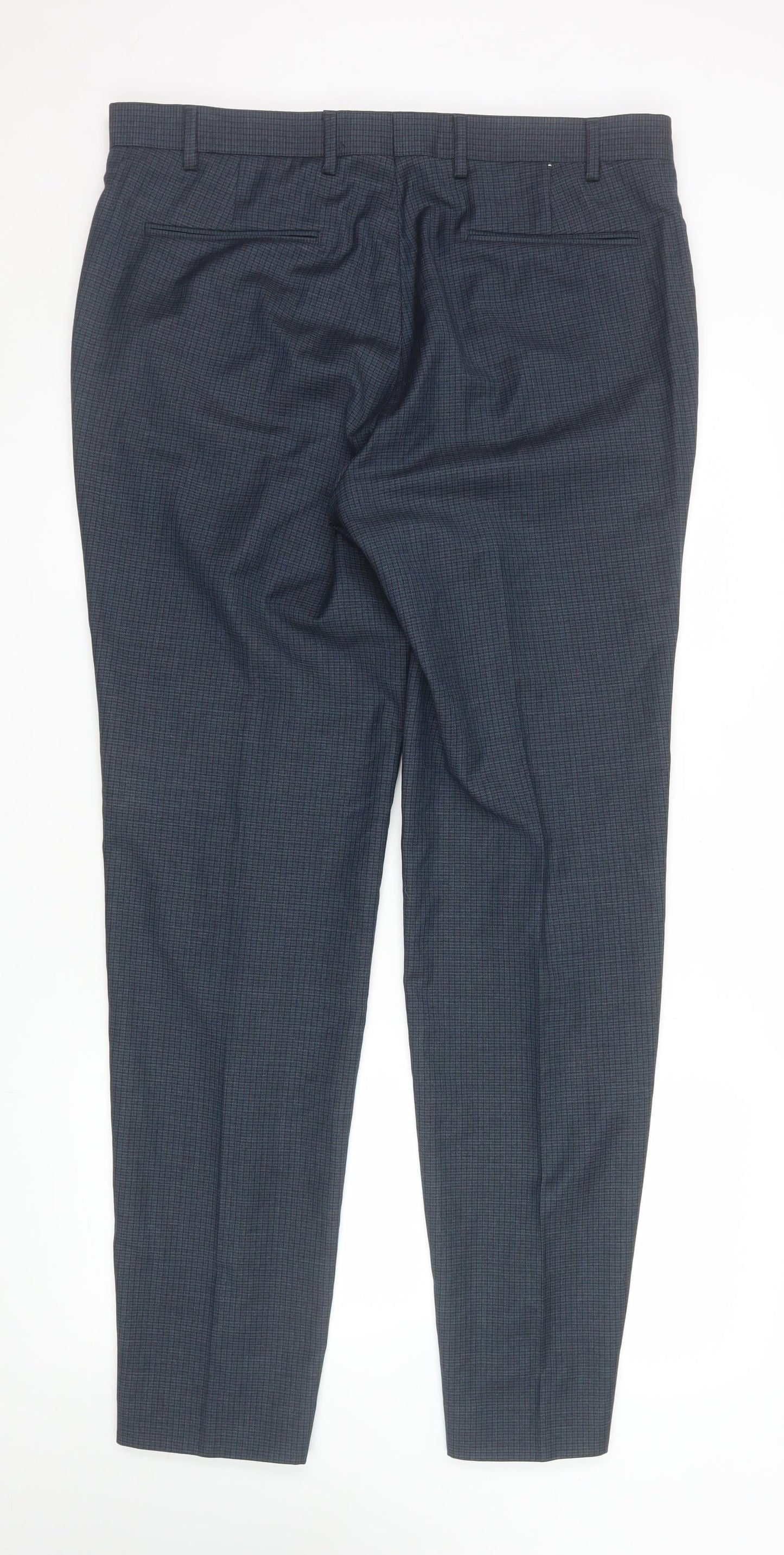 Kin by John Lewis Men's Blue Check Wool Blend Dress Trousers Size 36L
