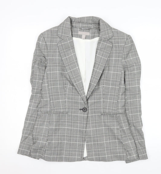 H&M Women’s Grey Checked Single-Breasted Blazer UK 10 Classic Fit