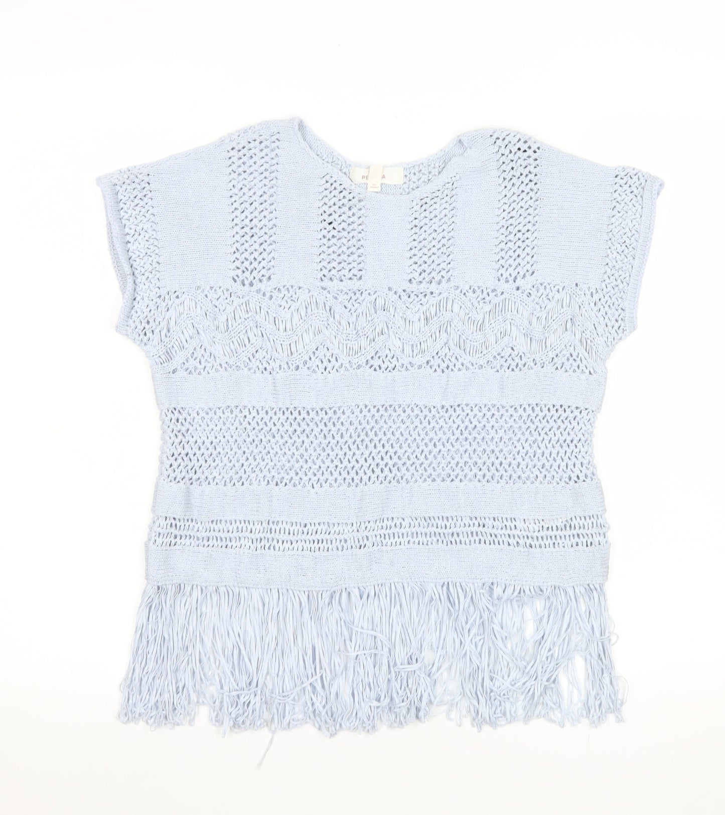 Marks and Spencer Women Blue Knit Fringe Blouse Size M