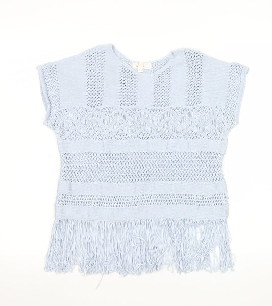 Marks and Spencer Women Blue Knit Fringe Blouse Size M