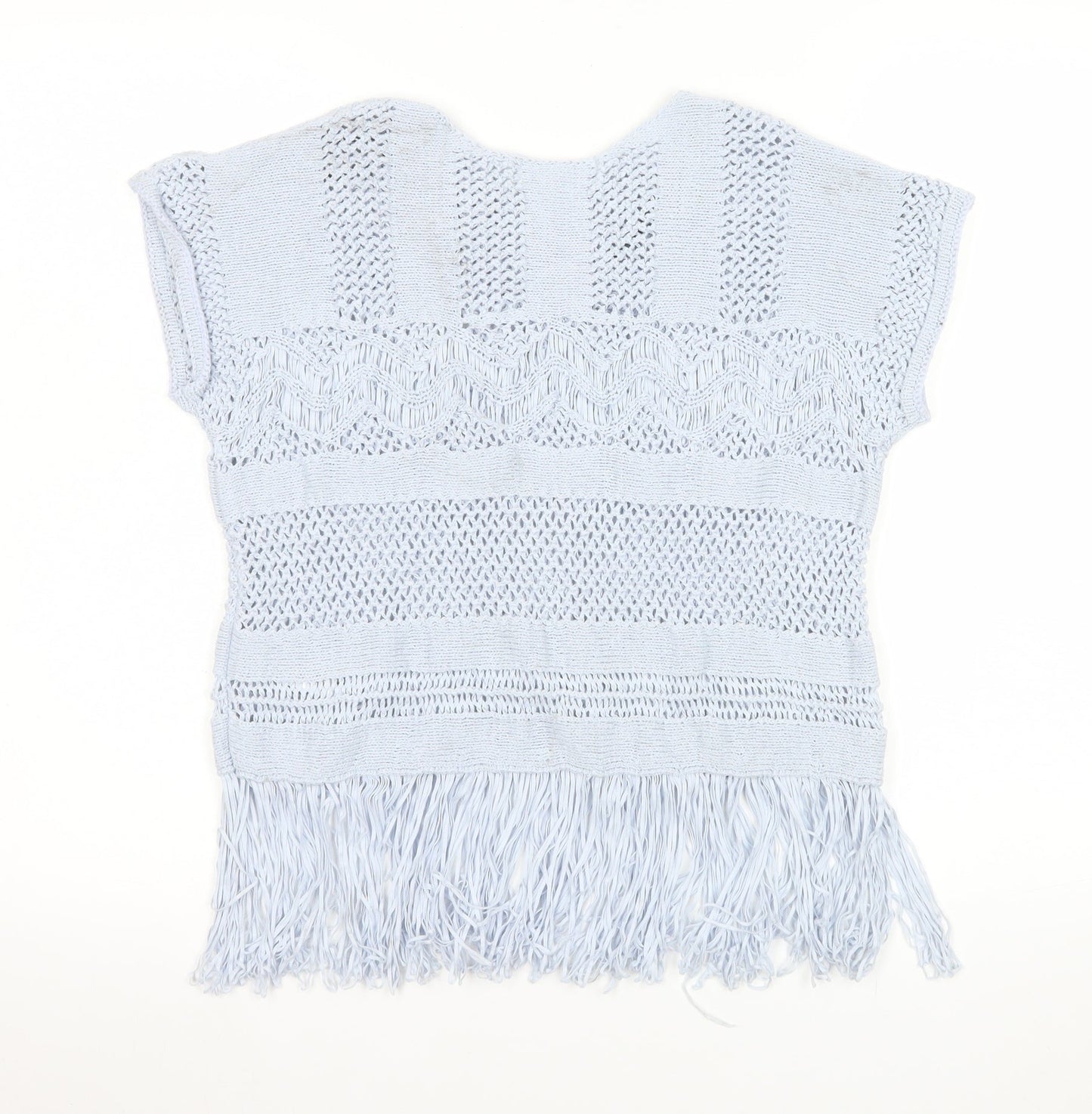 Marks and Spencer Women Blue Knit Fringe Blouse Size M