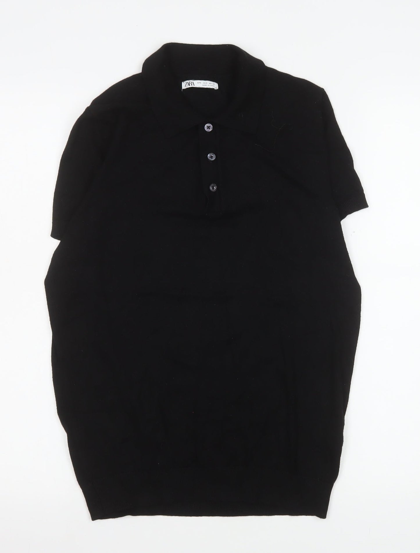 Zara Men Black Cotton Short Sleeve Polo Shirt Size S Regular Fit