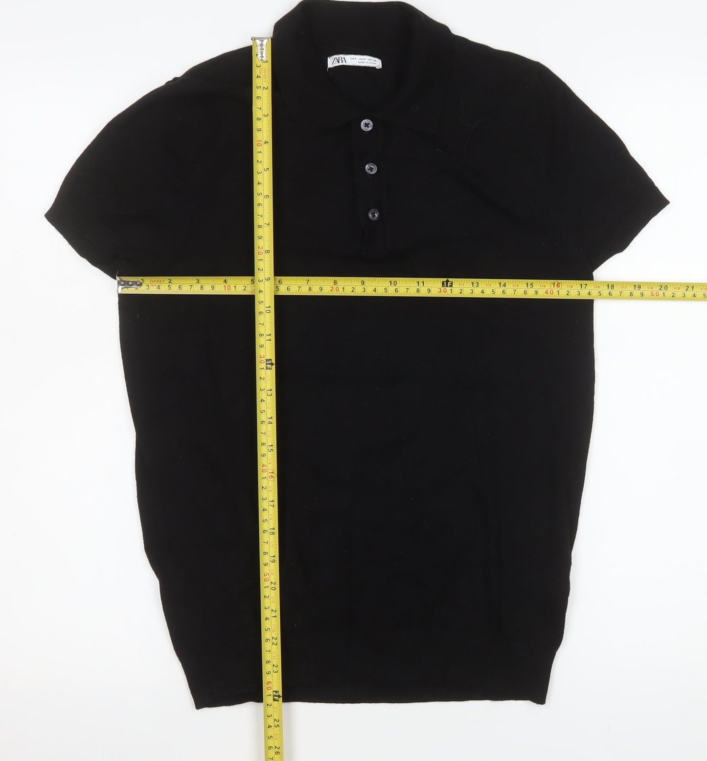 Zara Men Black Cotton Short Sleeve Polo Shirt Size S Regular Fit