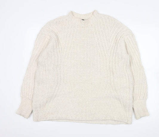Topshop Women's Ivory Chunky-Knit Mock Neck Long Sleeve Jumper Size 10